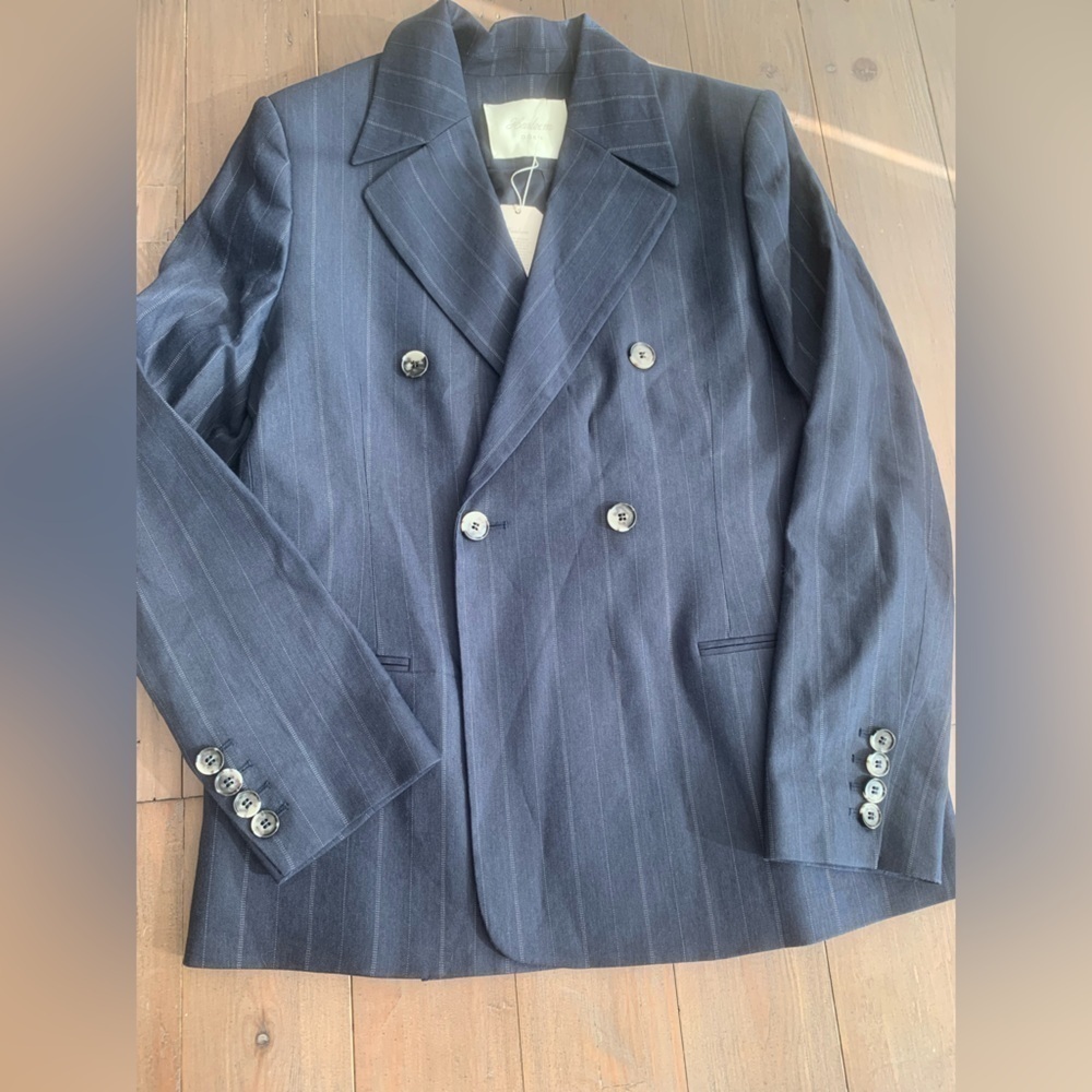 DÔEN Heirloom Danton Jacket Blazer IN NAVY PINSTRIPE NWT
